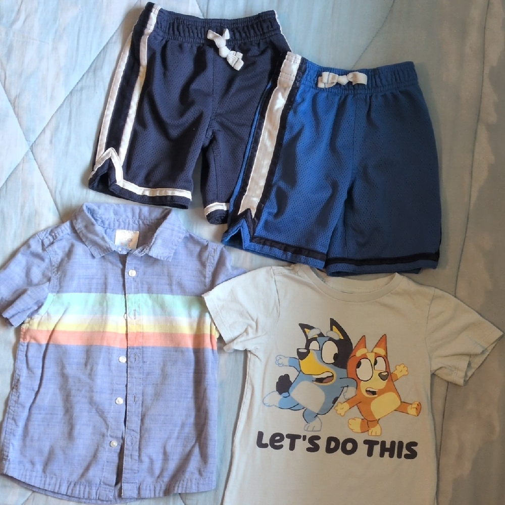 Boys Blue Shorts, Button Shirt & 'Let's Do This' Bluey Tee Set
